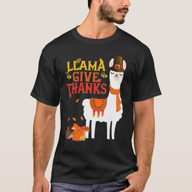Camiseta Llama Da Gracias Llama Pilgrim Acción de Gracias A (Anverso)