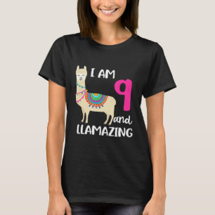 Camiseta Llama de cumpleaños de 9 años y llama