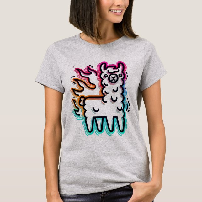 Camiseta Llama de llama de resplandor neón (Anverso)