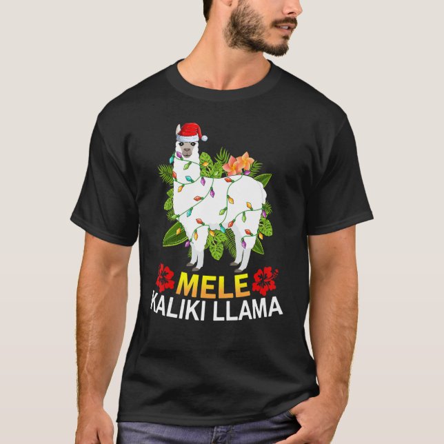 Camiseta Llama de Navidad hawaiana enciende a Mele Kalikima (Anverso)