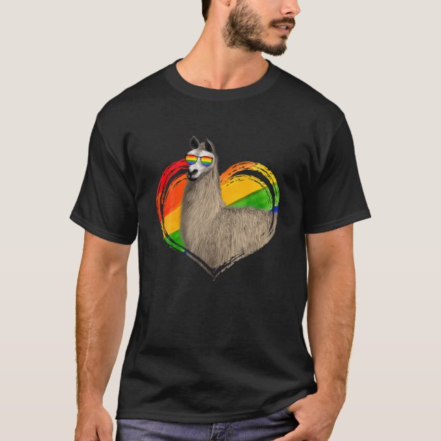 Camiseta Llama dulce corazón arcoiris ama a lesbiana gay (Anverso)