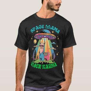 Camiseta Llama espacial Alien Karma, curiosa llamada retro 