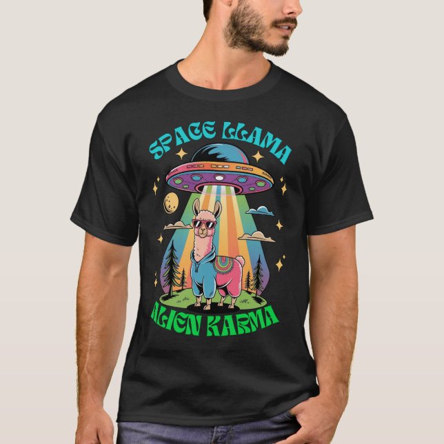 Camiseta Llama espacial Alien Karma, curiosa llamada retro  (Anverso)