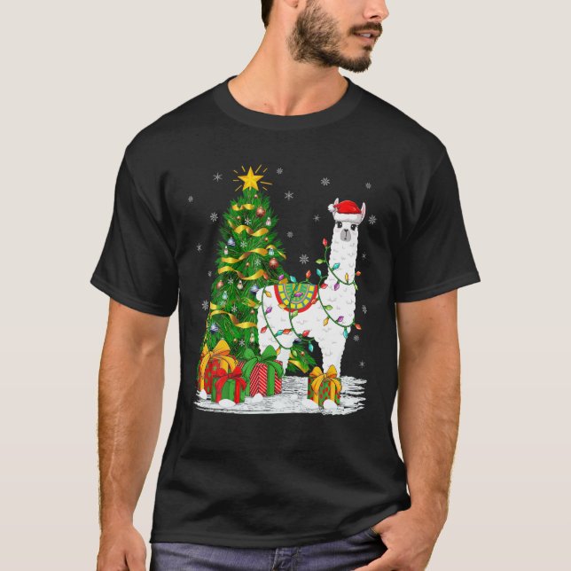 Camiseta Llama familia de árboles navideños a la altura de  (Anverso)