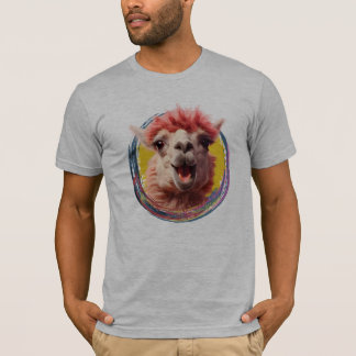 Camiseta "Llama feliz con fondo colorido"