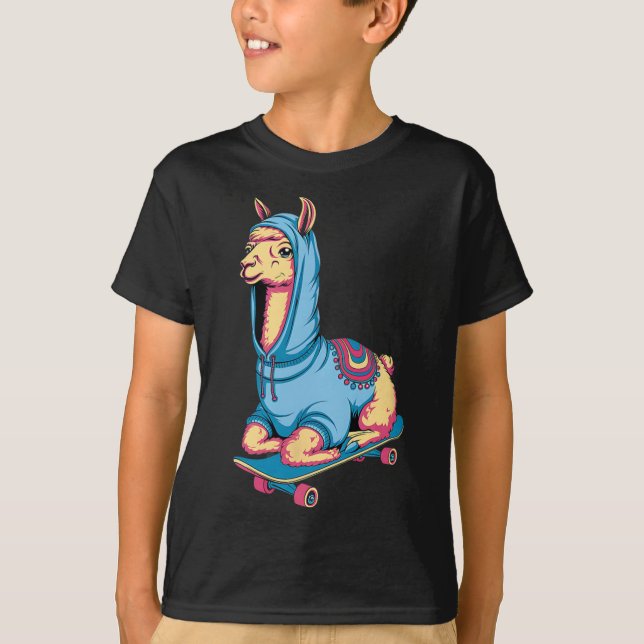 Camiseta Llama genial con monopatín en sudadera con capucha (Anverso)