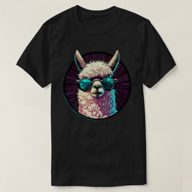 Camiseta Llama graciosa de moda en gafas de sol (Diseño del anverso)
