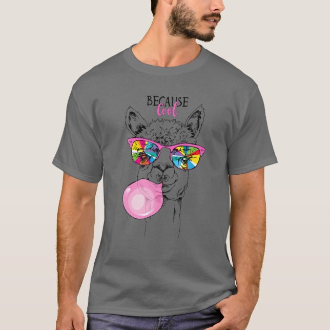 Camiseta Llama Graciosa En Gafas De Arcoiris, Goma De Burbu (Anverso)