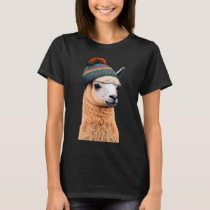 Camiseta Llama hipster en humor beanie pop