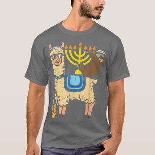 Camiseta Llama judía Sloth Menorah Gracioso animal Hanukkah