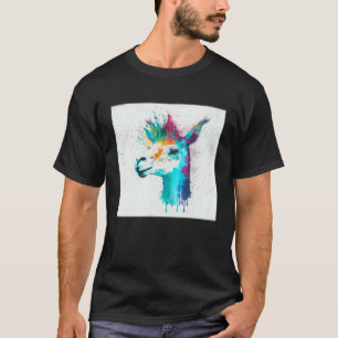 Camiseta Llama Lindo Salpicadura de Pintura Colorido Mujere