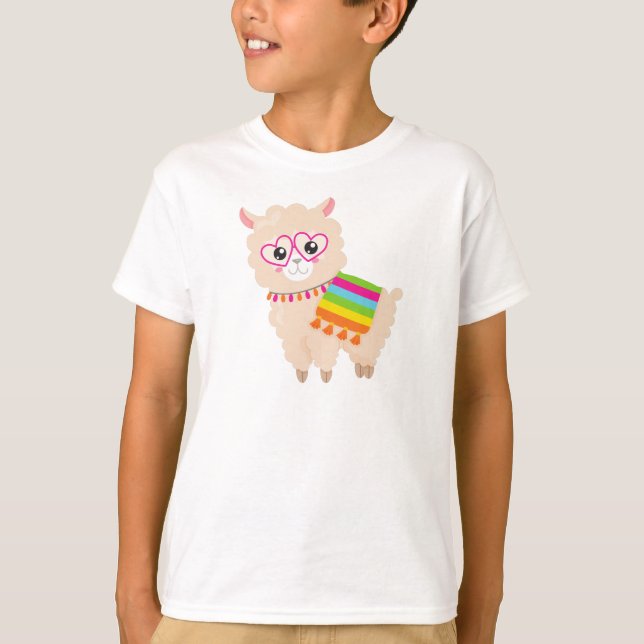 Camiseta Llama mexicana, llamada cuta, alpaca cuta, gafas (Anverso)