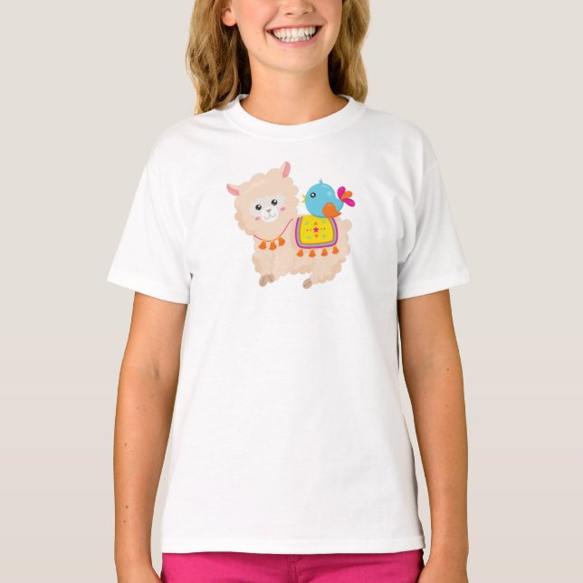 Camiseta Llama mexicana, llamada cuta, alpaca cuta, pájaro  (Anverso)