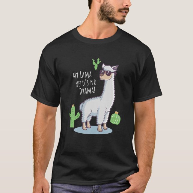 Camiseta Llama Need's No Drama - Funny Blade Cactus Design (Anverso)