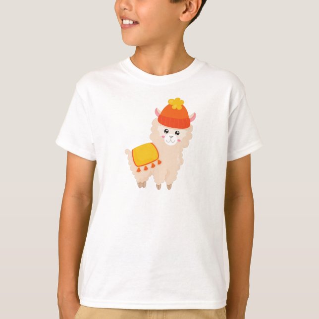 Camiseta Llama otoñal, Cute Llama, Alpaca, Llama Con Gorra (Anverso)