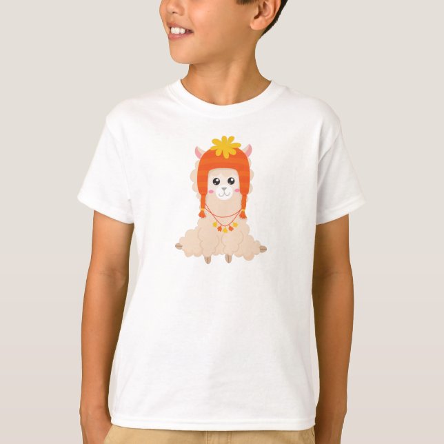 Camiseta Llama otoñal, Cute Llama, Llama Con Gorra, Alpaca (Anverso)