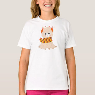 Camiseta Llama otoñal, Llama cuta, Llama con bufanda, alpac
