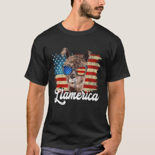 Camiseta Llama Patriótica Cute Bandera Animal America