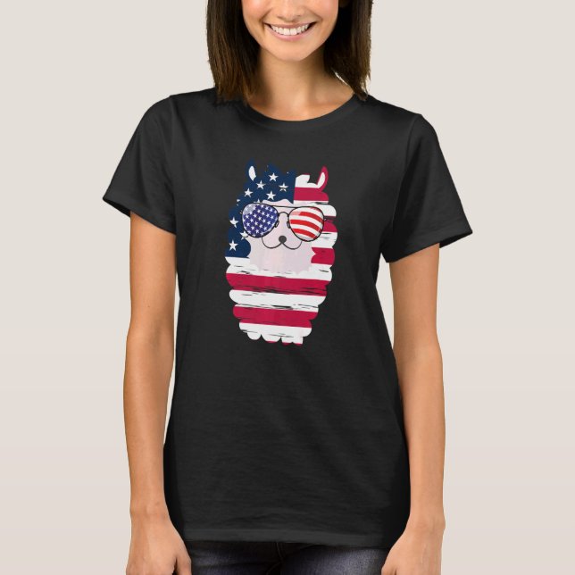 Camiseta Llama patriótica de EE.UU. Bandera de EE.UU. vales (Anverso)