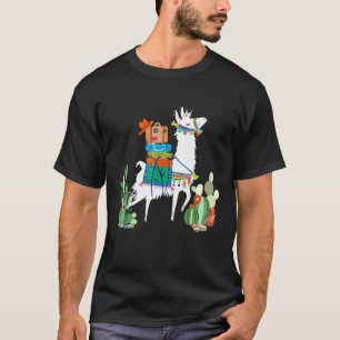 Camiseta Llama Patrón Azteca Llama Con Cactus