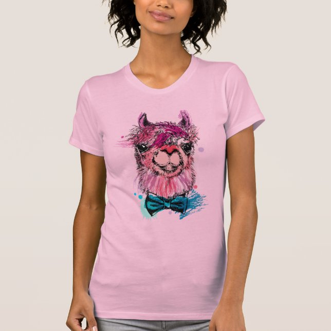 Camiseta Llama rosada linda (Anverso)