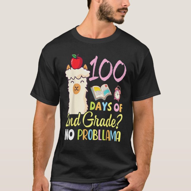 Camiseta Llama Teacher Student 100 Days Of 2nd Grade No Pro (Anverso)