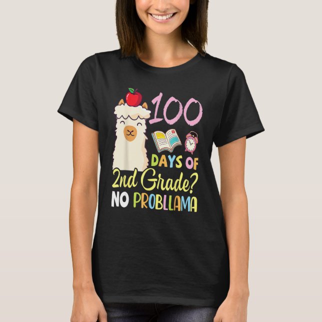 Camiseta Llama Teacher Student 100 Days Of 2nd Grade No Pro (Anverso)