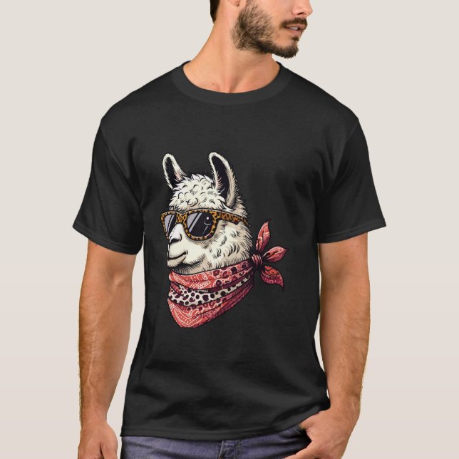Camiseta Llama usando animal de leopardo con Sunglas (Anverso)