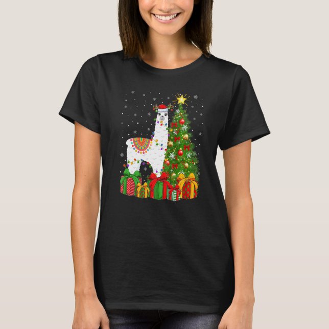 Camiseta Llama  Xmas Holiday Santa Llama Christmas Tree (Anverso)