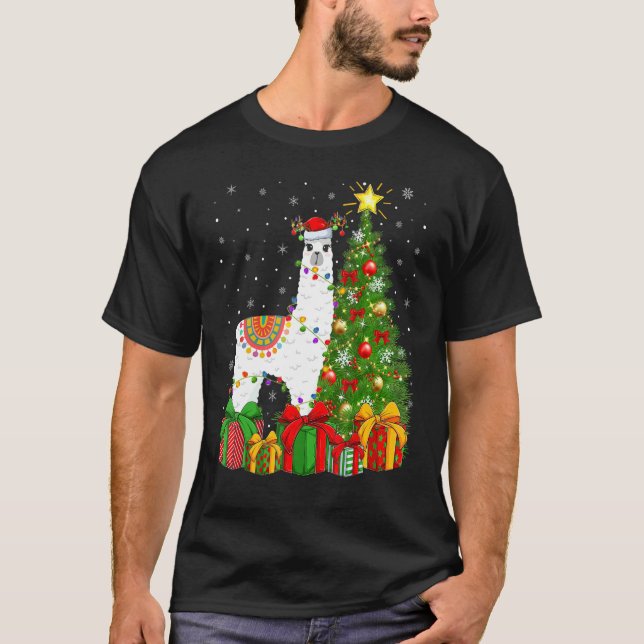 Camiseta Llama   Xmas Holiday Santa Llama Christmas Tree (Anverso)
