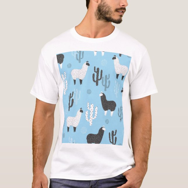 Camiseta Llama y cactus, lindo patrón. (Anverso)