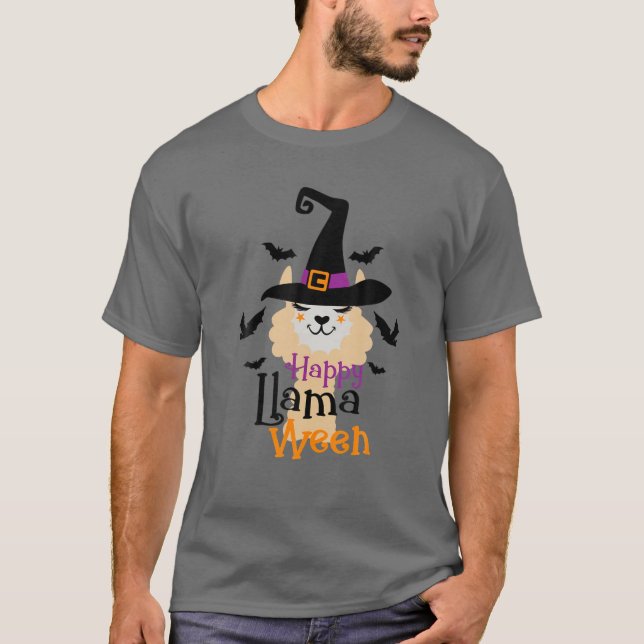 Camiseta Llamada feliz entre divertidas figuras de Hallowee (Anverso)