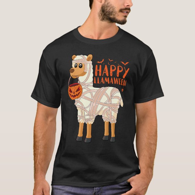 Camiseta Llamada feliz entre Halloween Llama bomba de momia (Anverso)