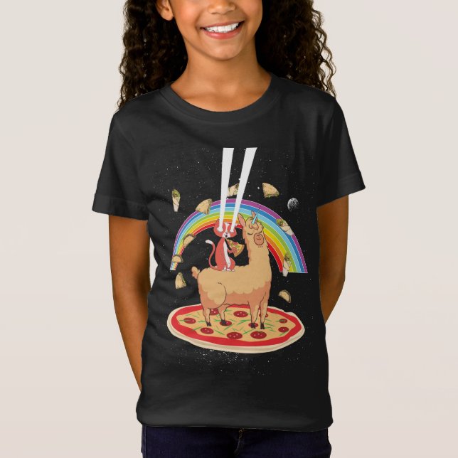 Camiseta Llamada Llama Unicornio Láser Pizza Exterior Sp (Anverso)