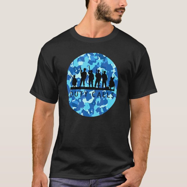 Camiseta Llamadas de deber figuras de soldados de camuflaje (Anverso)