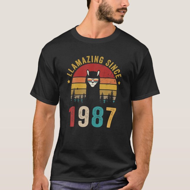 Camiseta Llamando desde 1987 Llama usando funn gafas de sol (Anverso)