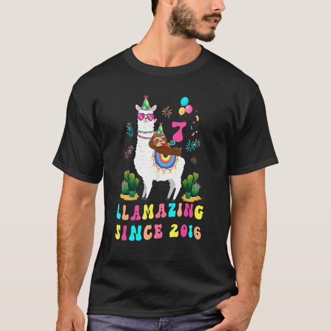 Camiseta Llamar desde 2016 7 cumpleaños de Llama hace 7 año (Anverso)