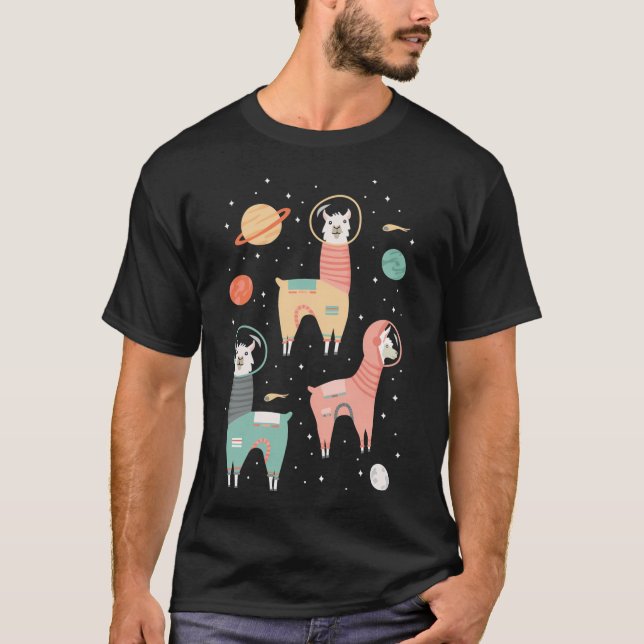 Camiseta Llamas astronautas en el espacio (Anverso)