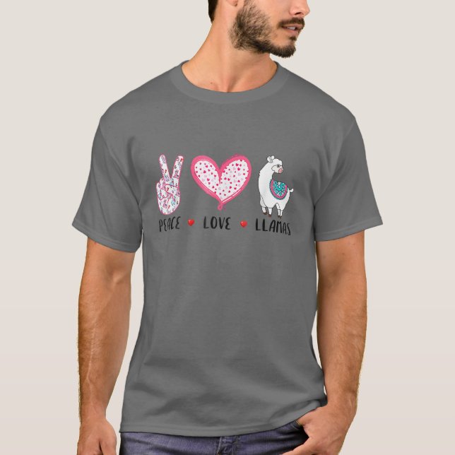 Camiseta Llamas de amor por la paz. Alpaca estilo retro (Anverso)