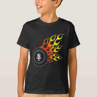 Camiseta Llamas de la rueda de cráneo de la Carreras