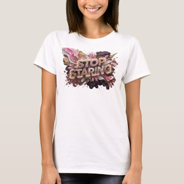 Camiseta llamativa roja STOP STARING Statement (Anverso)