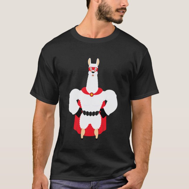 Camiseta Llamativo Llama Alpaca con Capa de Superhéroe Dive (Anverso)