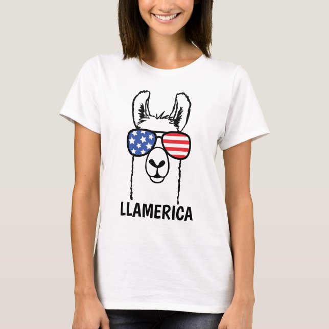 Camiseta Llamerica, graciosa camisas de llama, 4 de julio,  (Anverso)
