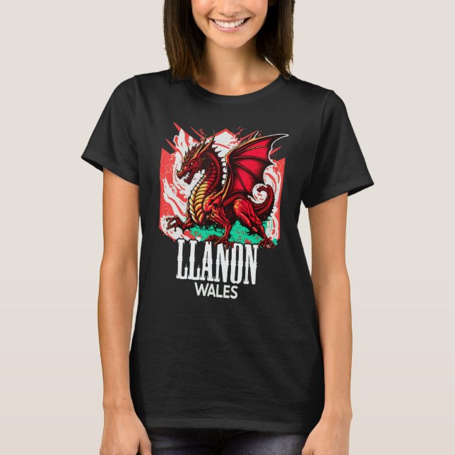 Camiseta Llanon Wales Welsh Flag Y Ddraig Goch Dragon (Anverso)