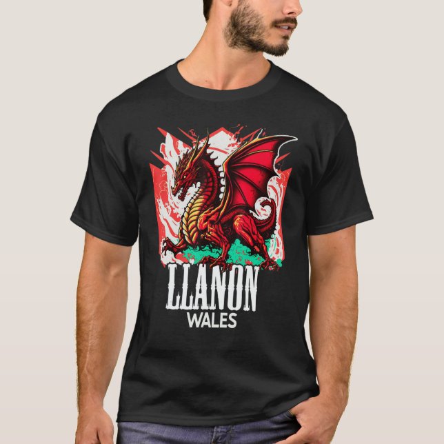 Camiseta Llanon Wales Welsh Flag Y Ddraig Goch Dragon (Anverso)