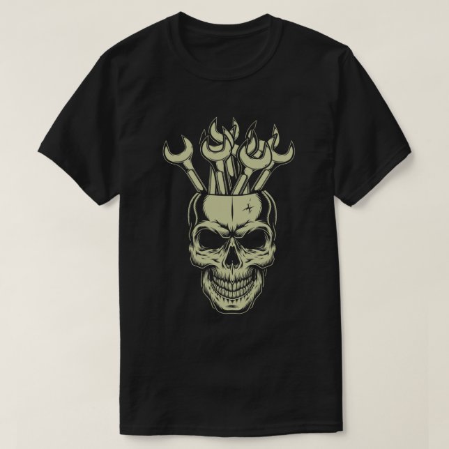 Camiseta Llave de calavera Herramientas mecánicas Garaje Me (Diseño del anverso)