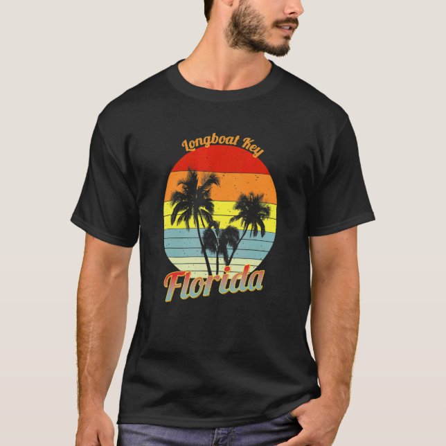 Camiseta Llave de Longboat Florida Retro Tropical Palm Tree (Anverso)