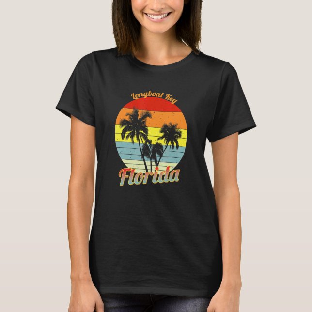 Camiseta Llave de Longboat Florida Retro Tropical Palm Tree (Anverso)