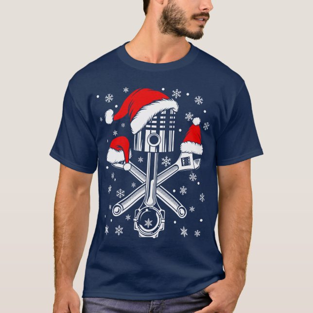 Camiseta Llave de pistón Santa mecánico de coche regalo feo (Anverso)