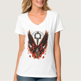 Camiseta Llave de vaca de terciopelo gótico con alas y luna